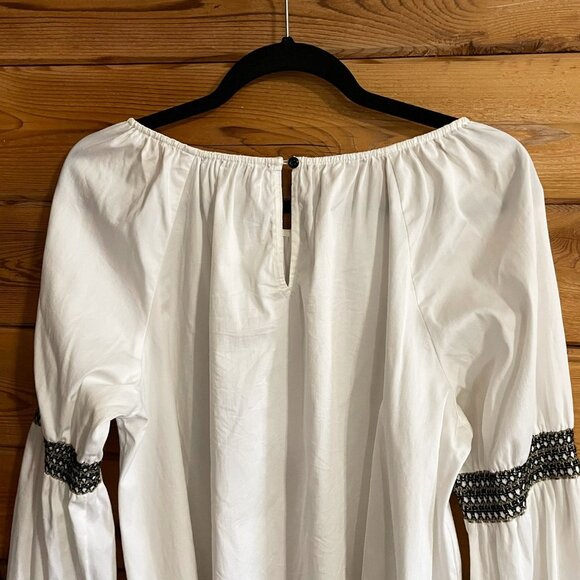 Elizabeth & James Top Womens Peasant White Embroidered Smocked Sleeve Boho Large - Picture 5 of 11